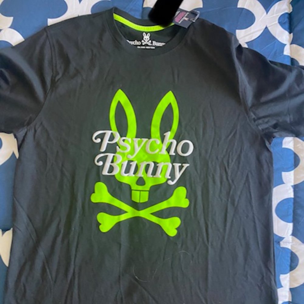 100% AUTHENTIC PSYCHO BUNNY TSHIRTS BLACK WITH NEON LOGO